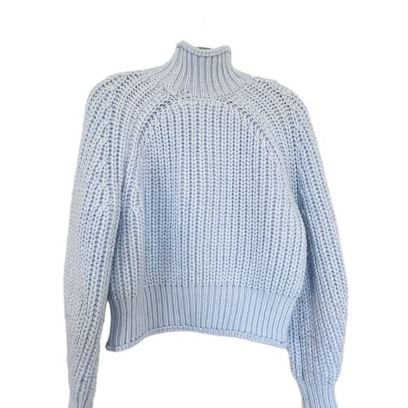 H&M light blue chunky knit funnel neck sweater Small - Picture 2 of 9